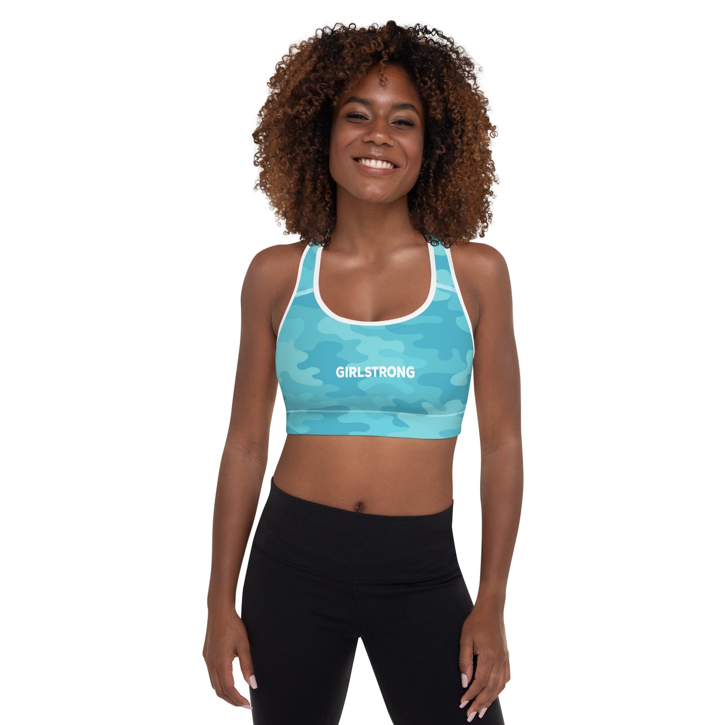 ELEVATED ESSENTIALS, THE PERFECT PADDED SPORTS BRA TURQUOISE CAMO