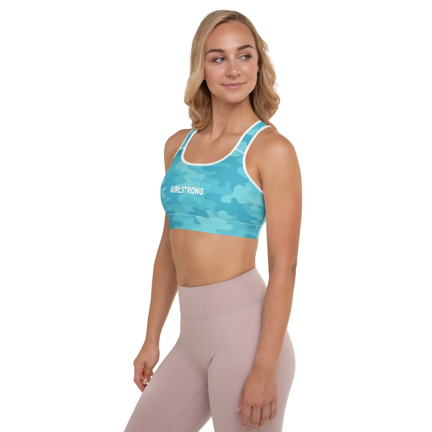 ELEVATED ESSENTIALS, THE PERFECT PADDED SPORTS BRA TURQUOISE CAMO