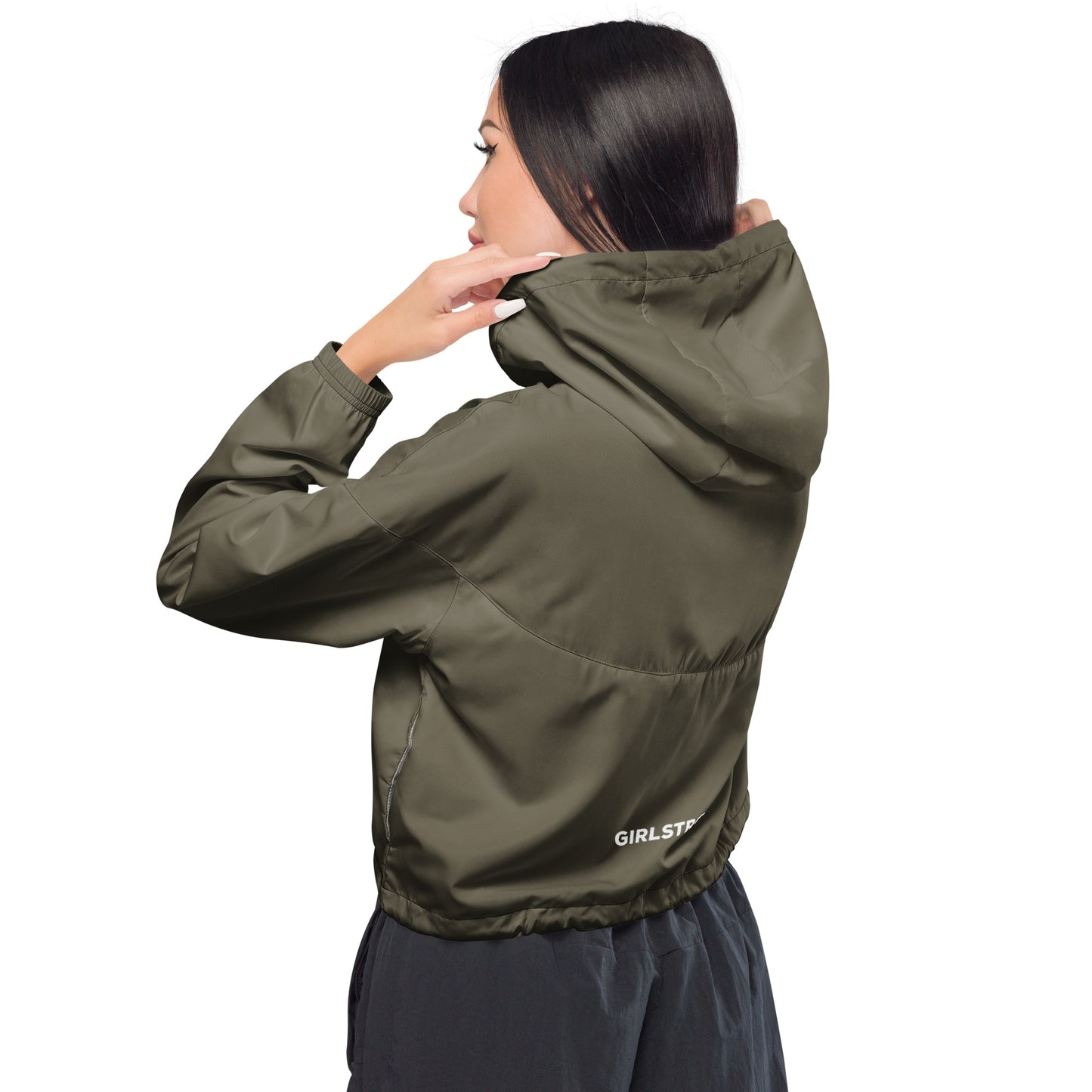 GIRLFRIEND PULLOVER CROP WINDBREAKER ARMY GREEN GIRLSTRONG