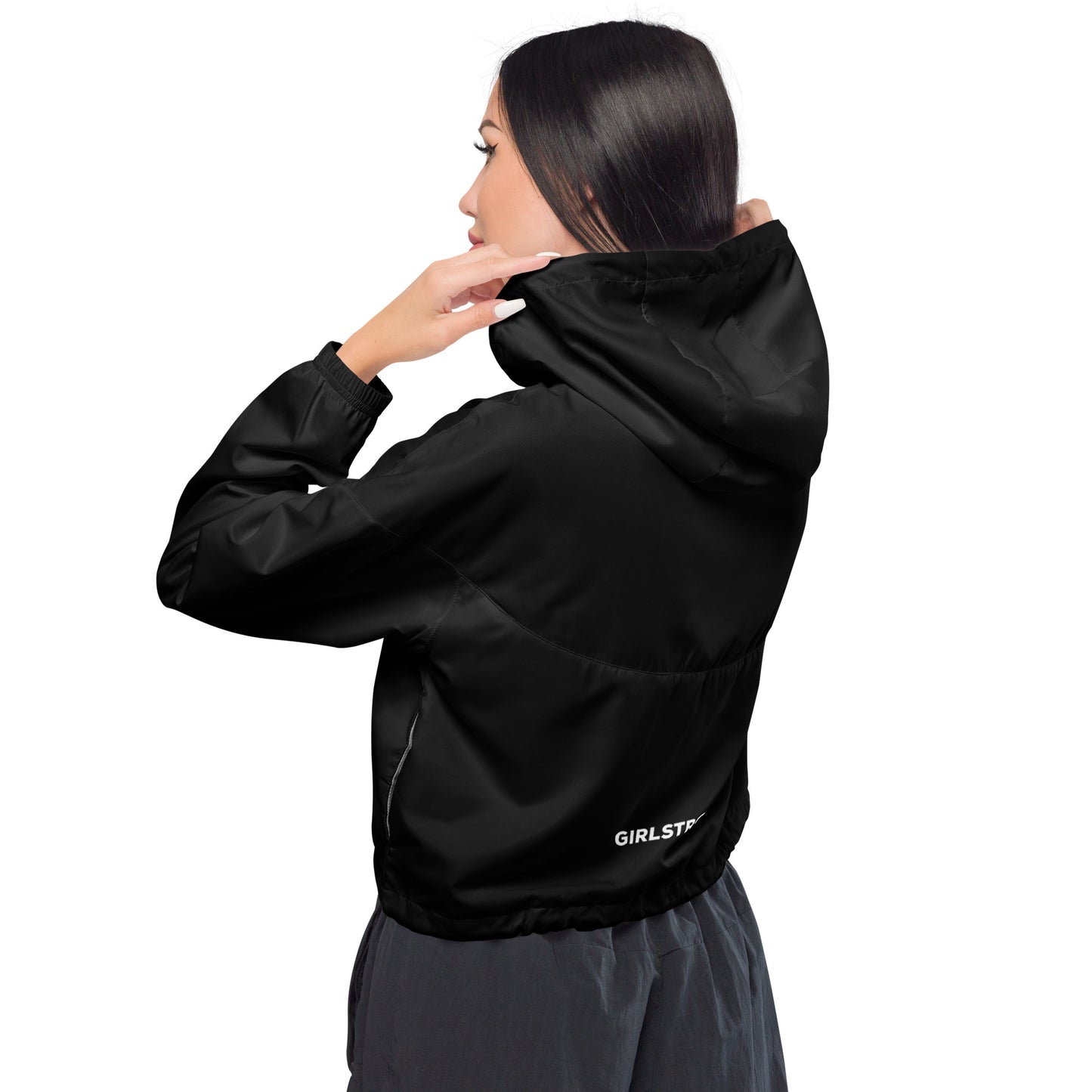 GIRLFRIEND PULLOVER CROP WINDBREAKER BLACK GIRLSTRONG