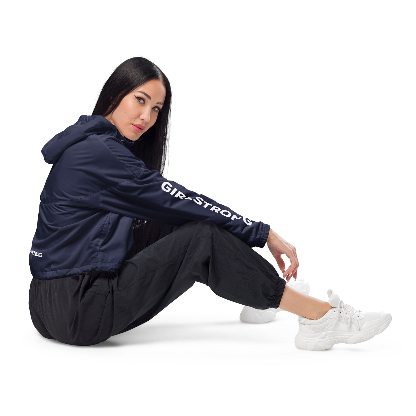 GIRLFRIEND PULLOVER CROP WINDBREAKER NAVY BLUE GIRLSTRONG