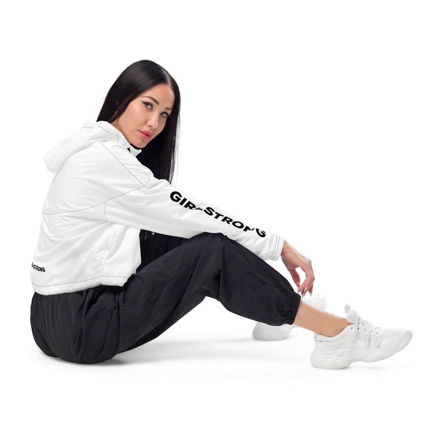 GIRLFRIEND PULLOVER CROP WINDBREAKER WHITE GIRLSTRONG