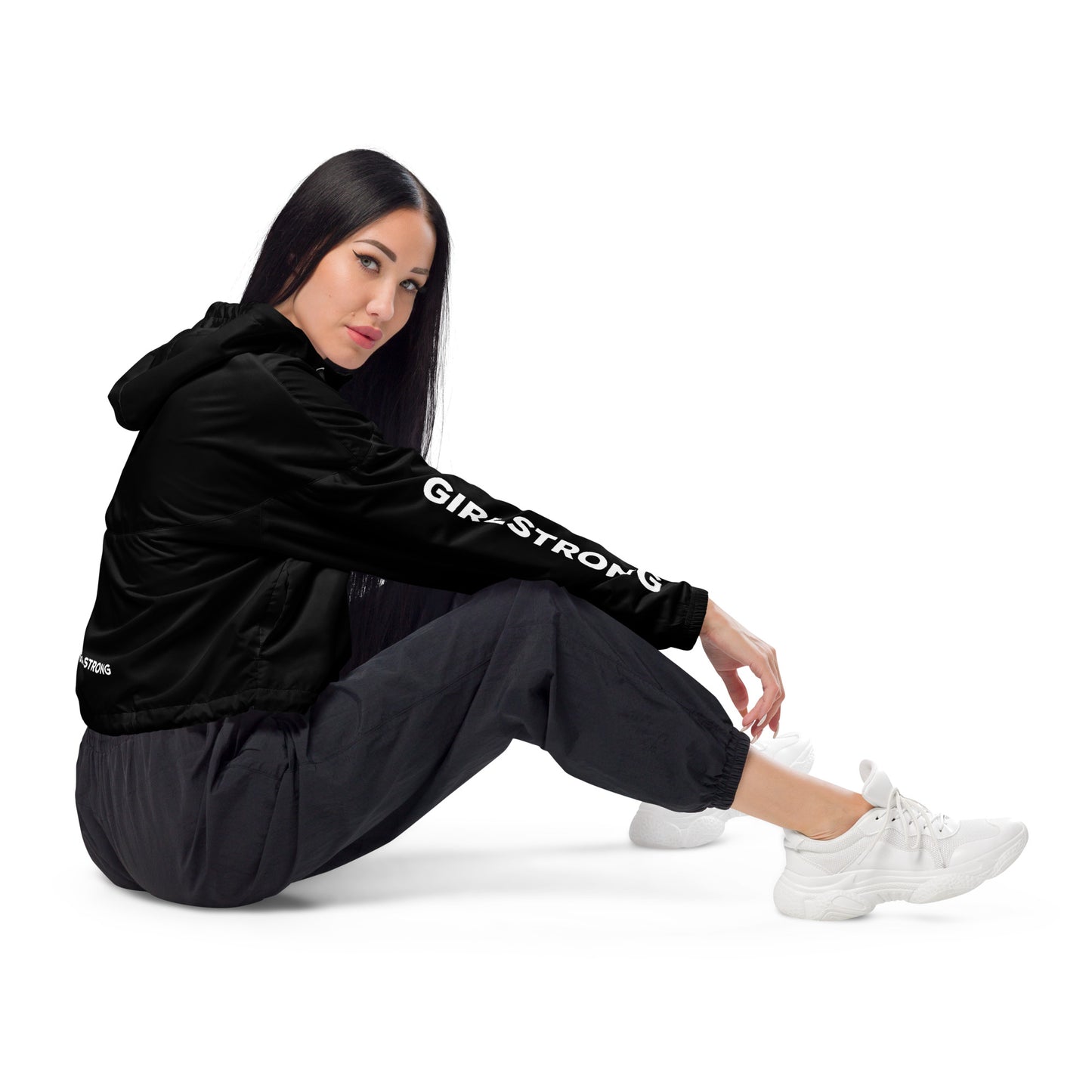 GIRLFRIEND PULLOVER CROP WINDBREAKER BLACK GIRLSTRONG