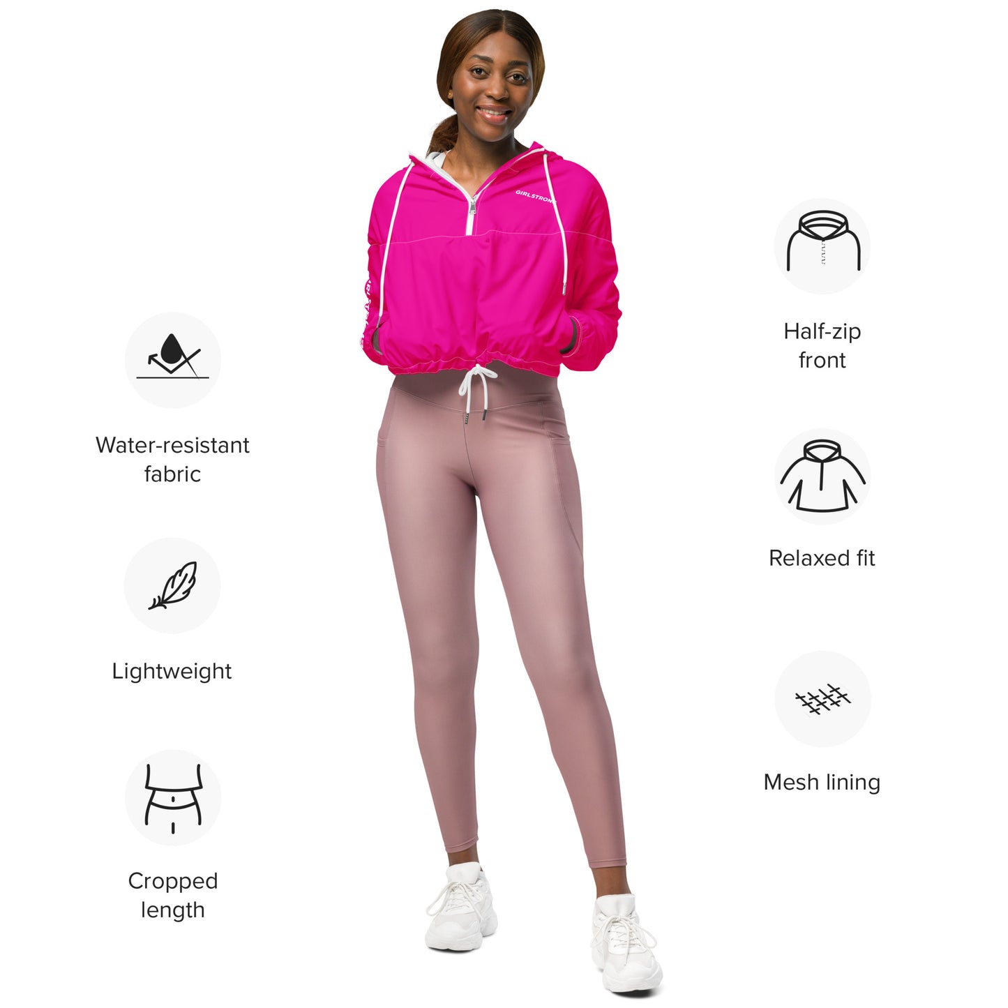 GIRLFRIEND PULLOVER CROP WINDBREAKER POWER PINK GIRLSTRONG