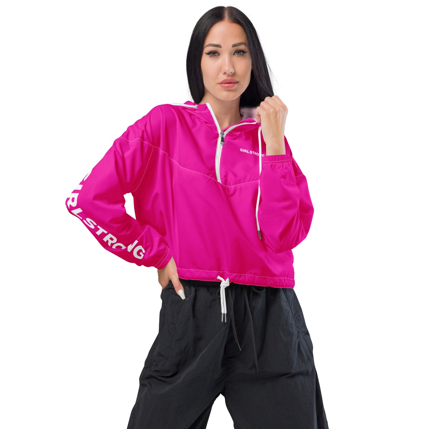 GIRLFRIEND PULLOVER CROP WINDBREAKER POWER PINK GIRLSTRONG