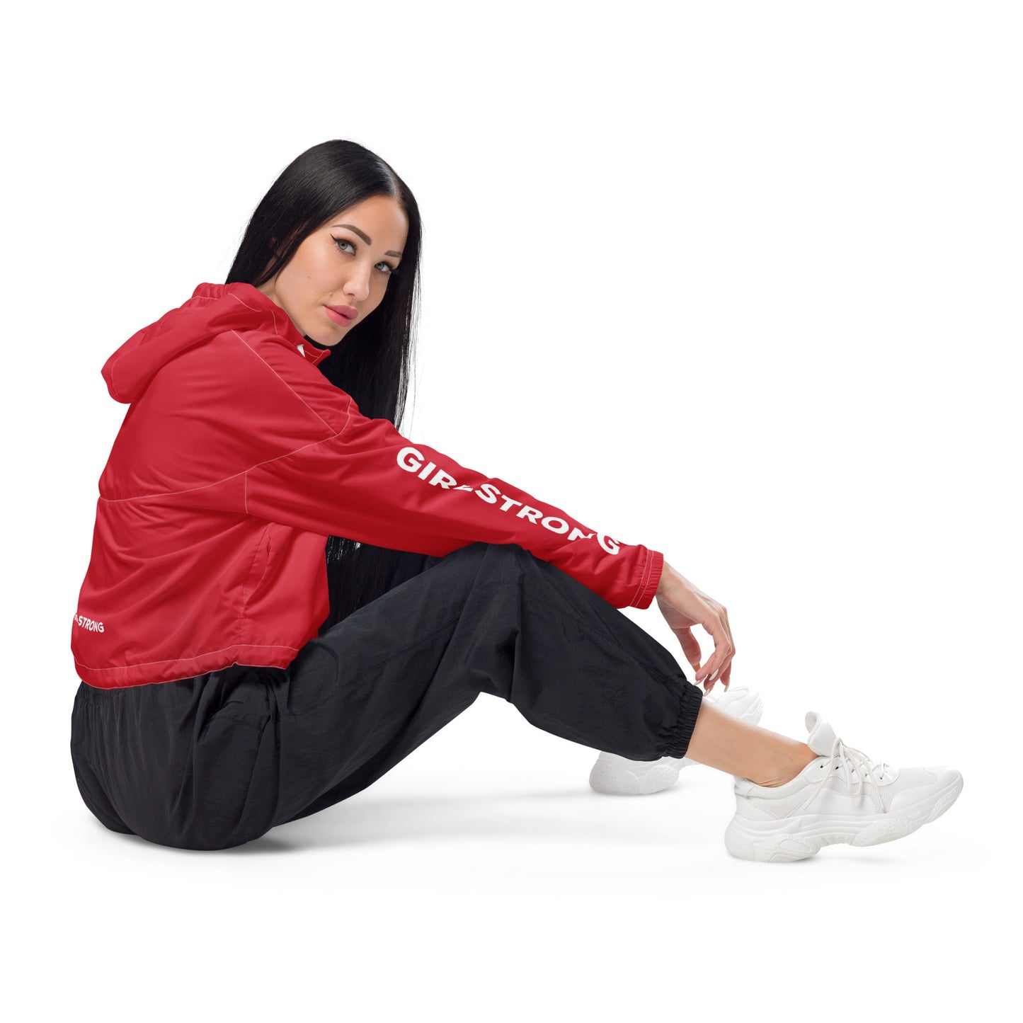 GIRLFRIEND PULLOVER CROP WINDBREAKER RETRO RED GIRLSTRONG