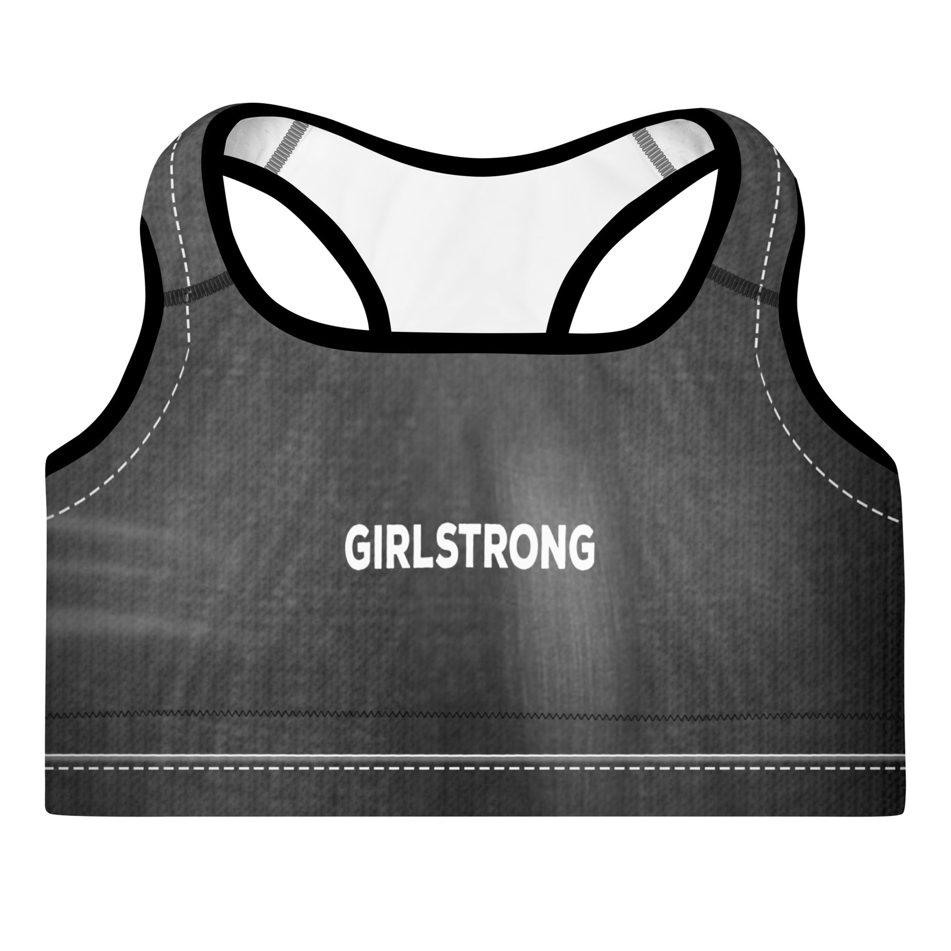 Women's trendy black denim padded sports bra - fashionable activewear-girlstronginc.com