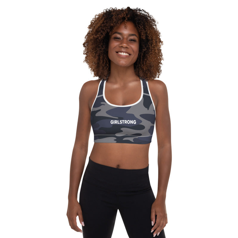 ELEVATED ESSENTIALS,THE PERFECT PADDED SPORTS BRA NAVY CAMO