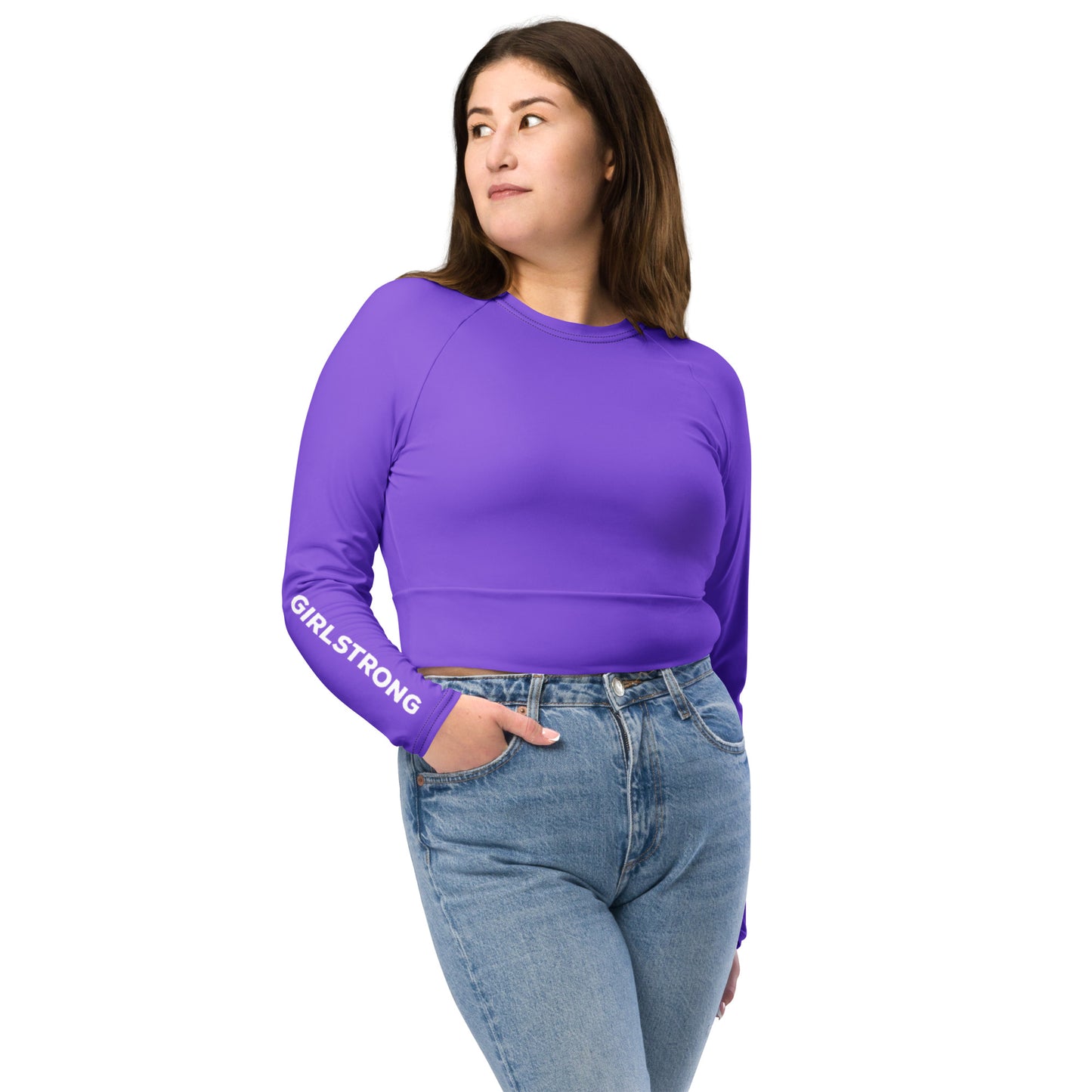 THE ESSENTIAL, SOFT AND STRETCHY, LONG SLEEVE FITTED CROP TOP BRIGHT PURPLE