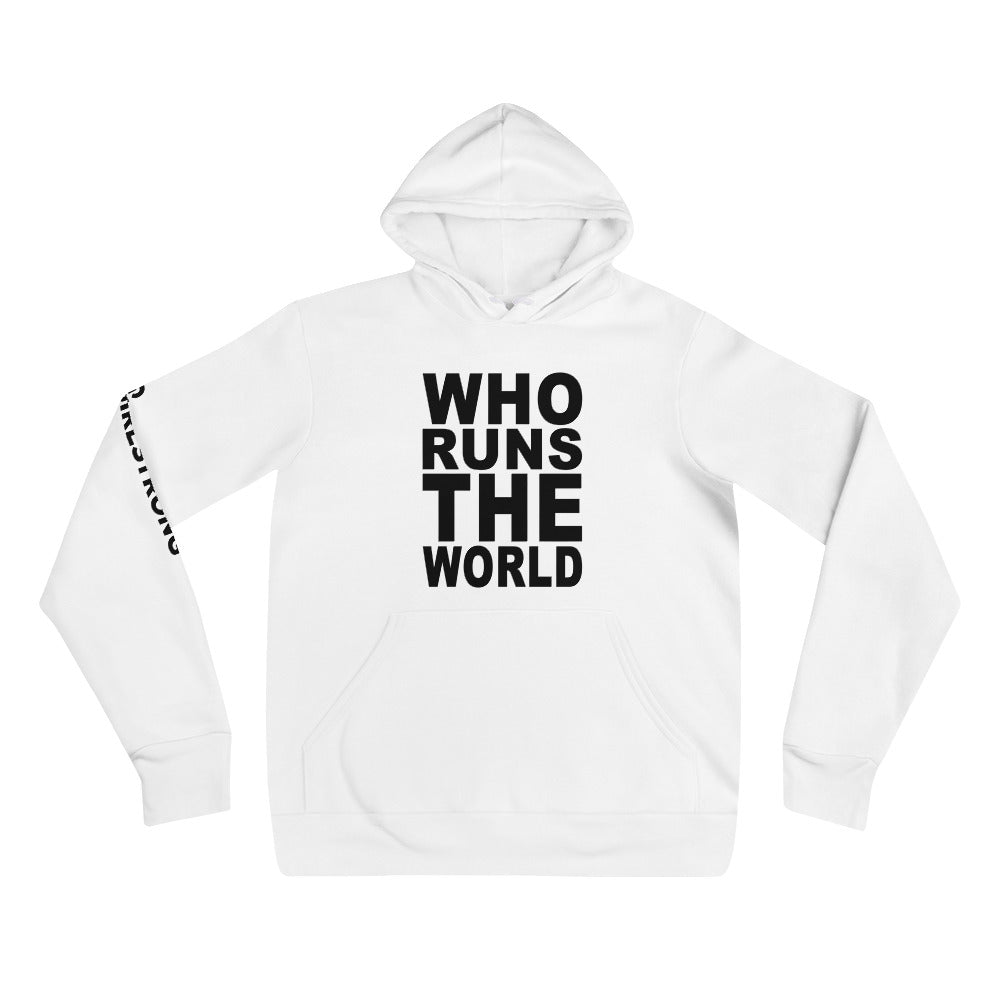 EVERYDAY GIRLSTRONG FLEECE UNISEX HOODIE WHITE - WHO RUNS THE WORLD